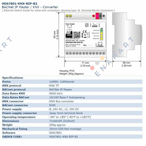 HD67801-KNX-BIP-B2 Gateway BACnet IP / KNX