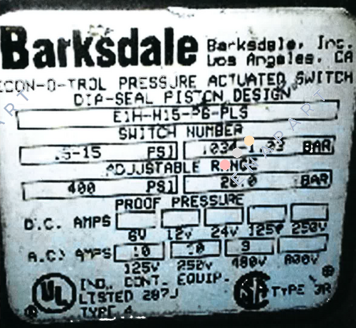 E1H-H15-P6-PLS Econ-O-Trol Pressure Switch, Housed Model, 15 psi Range