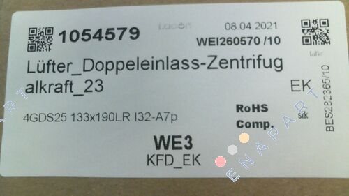 4GDS25 133x190LR I32-A7p / 1054579 Fan_Dual Inlet Centrifugal Force