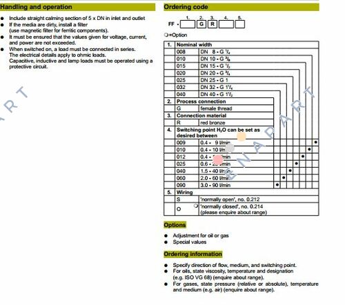 FF-040.GR.015T.IP65/0212 Flow Switch