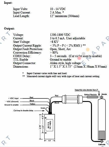 E-15 12 VDC HeNe Laser Power Supply for 6″ to 9″ heads