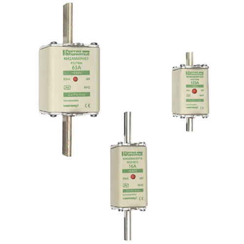 NH fuse-links aM 690VAC , double indicator/live gripping-lugs size 000, 00, 0, 1, 2, 3