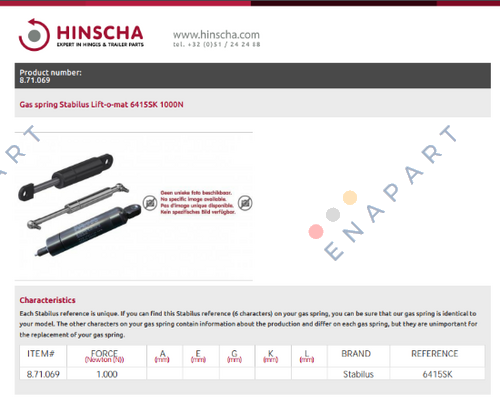 6415SK / 1000N Gas spring