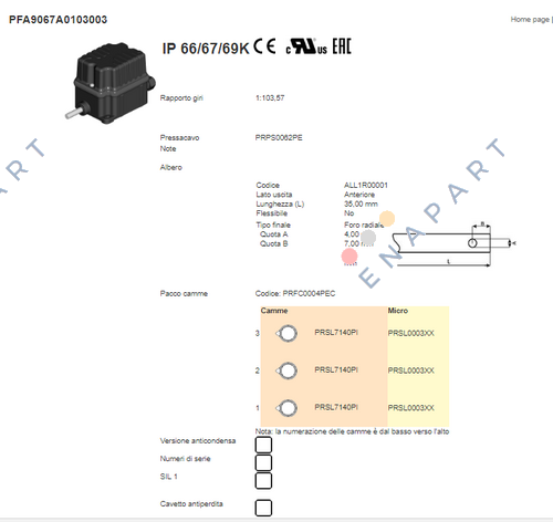 PFA9067A0103003 BASIC TURN LIMIT SWITCH